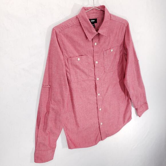 Urban Pipeline Shirt Boys Extra Large Red Long Sleeve Casual Poplin Button Up - Picture 6 of 12